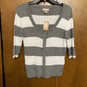 NWT Stripped 3/4 Sleeve Cardigan Snap Closure "Pinup Girl" Sweater Arizona Jeans